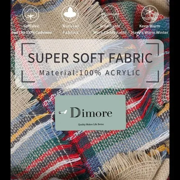 Trendy Plaid Blanket Scarf Women Big Oversized Long Scarves